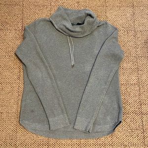 Sage green (almost a gray) 100% cotton sweater with roll over collar